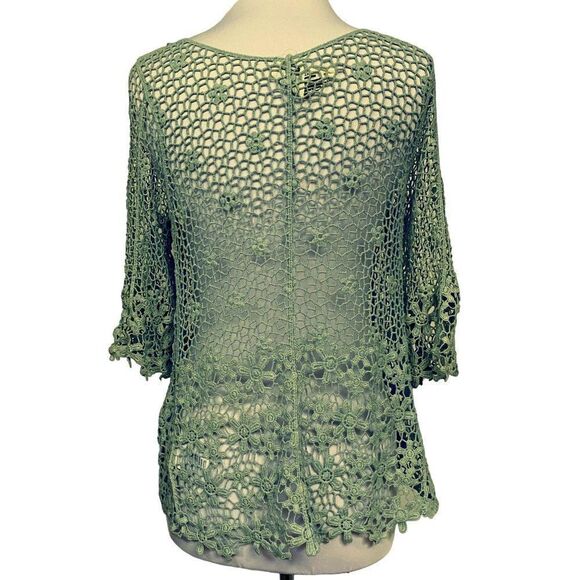 Free People Keep it Simple Lacey Baby Tee Top Seafoam Pullover Cotton Hi-Low XS - Picture 6 of 7